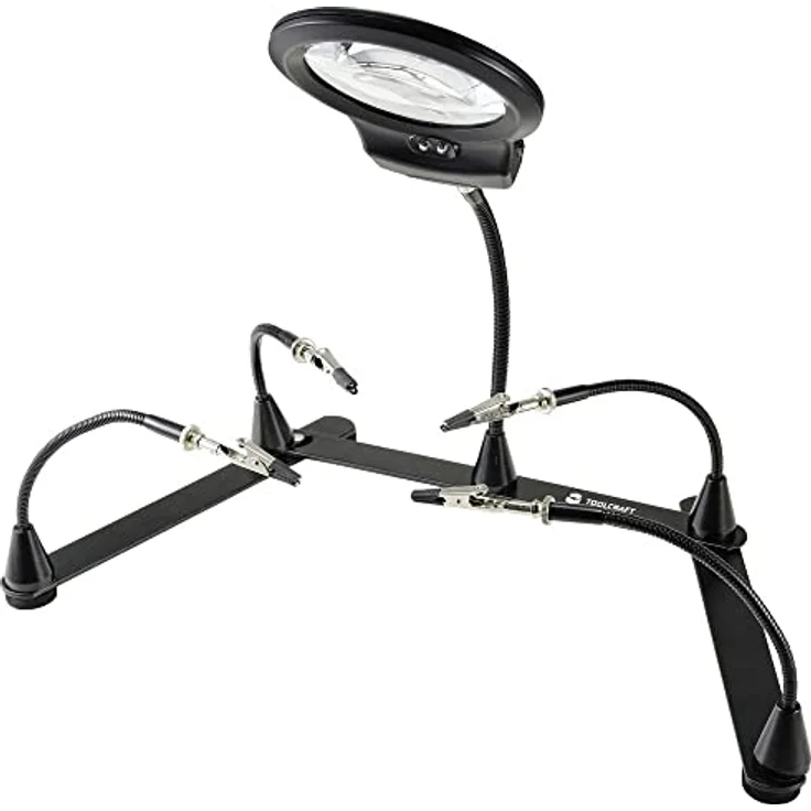 TOOLCRAFT AT-430, Dritte Hand mit 4x Lupe, verstellbarem Stahlsockel und flexiblen Armen für präzise Lötarbeiten und Handwerksprojekte – Bild 1
