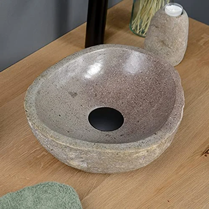 30 cm ovales Naturstein Waschbecken in grau von WOHNFREUDEN - Mit Unikat Auswahl – Bild 4