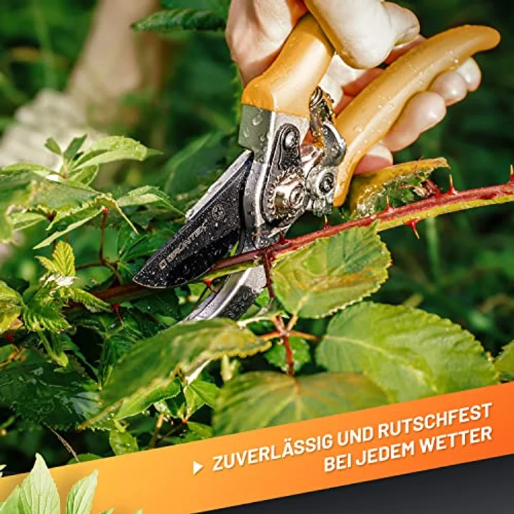 GRÜNTEK SPECHT Garten-Schere, Bypass-Rebschere mit SK5 Stahl-Klinge, Antihaftbeschichtung, ergonomischem, rutschfestem Griff, 215mm, für Rosen, Blumen, Obst & Zweige – Bild 5