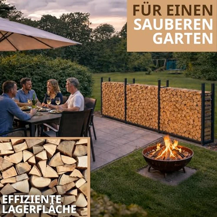 LAWA Living and Lifestyle Kaminholzregal außen, schmal 25 cm tief, verzinkt, 335x25x115 cm, Stapelhilfe für 25-33 cm Scheite, Schwarz, stabil und witterungsbeständig – Bild 4