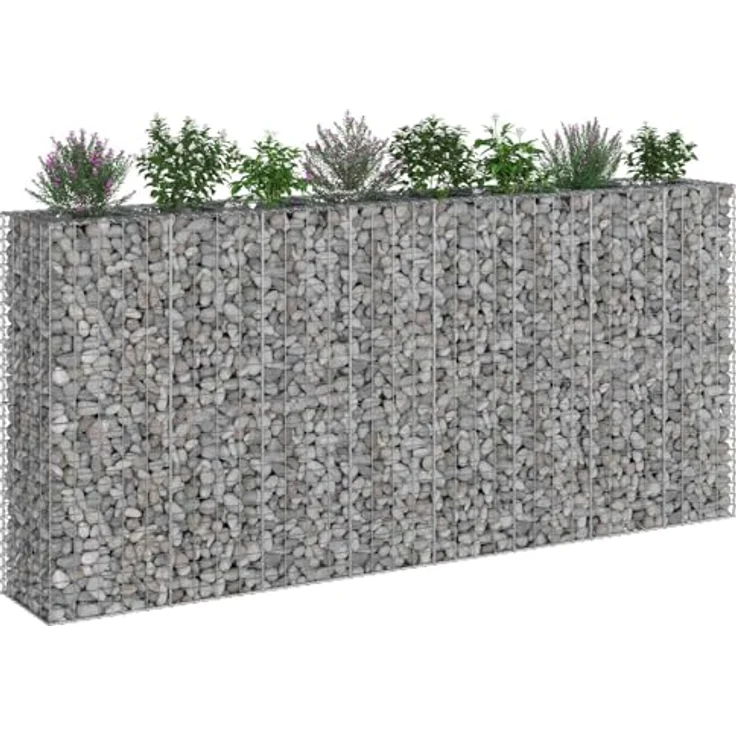 vidaXL Gabionen Hochbeet 4 pcs, Rechteckig, Silber, 330 x 50 x 150 cm, Wetterfest, Sichtschutzpaneele für Garten und Terrasse – Bild 1