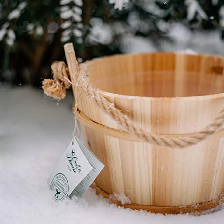 Croll & Denecke Saunakübel aus Kiefernholz, Durchmesser 28 cm, mit wasserdichtem Kunststoffeinsatz und Naturkordel, 3 Liter Fassungsvermögen – Bild 2