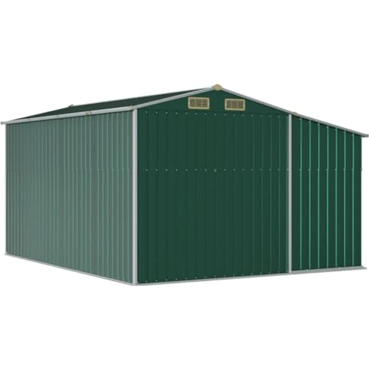 vidaXL Gerätehaus, Gartenhaus mit Schrägdach Griffe, Gartenschuppen Schuppen mit Stauraum, Geräteschuppen Metallschuppen, Grün 277x365,5x179 cm Verzinkter Stahl – Bild 5
