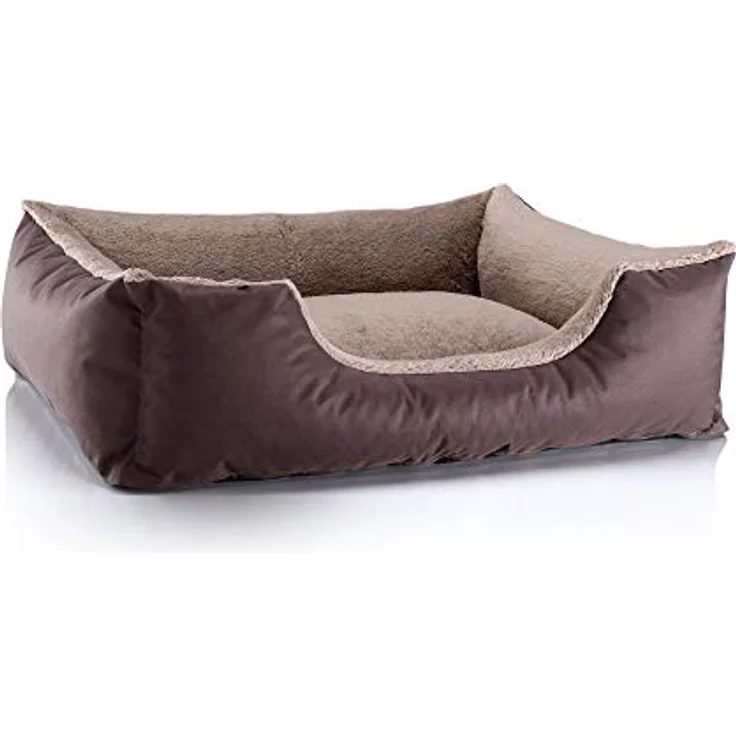 BedDog Hundebett Teddy flauschig, Hundekissen mit abziehbaren waschbaren Bezug, Hundekorb, Hundesofa, für mittel-große Hunde, L, braun-beige – Bild 1