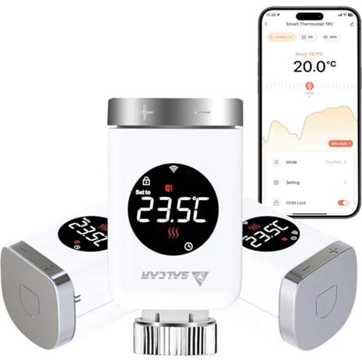 SALCAR Smart Home Heizkörperthermostat TRV801W 3er Set, WiFi Thermostat kompatibel mit Amazon Alexa & Google Assistant, programmierbar, inkl. 18 Adapter und 9 Batterien, kein Gateway erforderlich – Bild 1