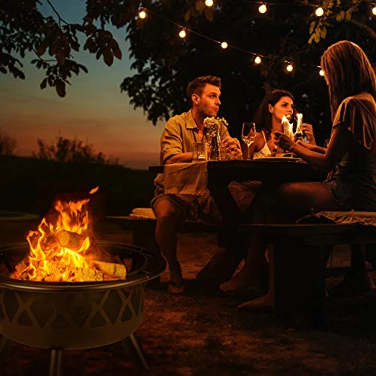 relaxdays Feuerschale mit Funkenschutz, XXL Feuerstelle für Terrasse und Garten, Stahl, Schwarz – Bild 3