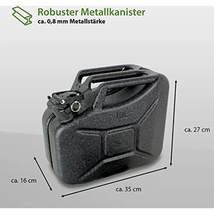 TRUTZHOLM 3x Kraftstoffkanister Metall 10L, Hammerschlag kratzfest schwarz, inkl. Ausgießer und Halterung – Bild 4