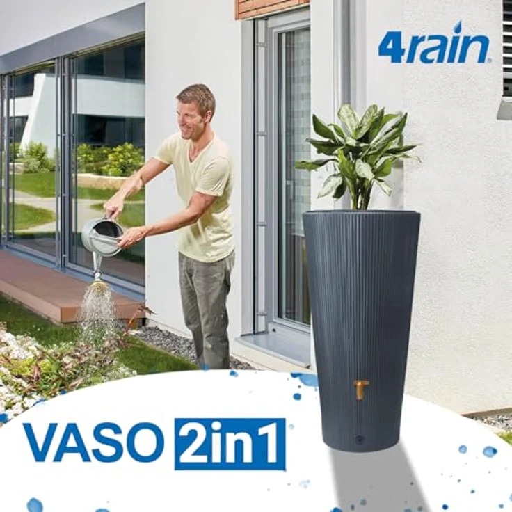 4rain Vaso 2in1 Decor Regentonne 220 Liter Graphite Grey inkl. Kunststoff-Auslaufhahn und Fallrohranschluss - Nachhaltige Regenwassernutzung für Ihren Garten – Bild 2