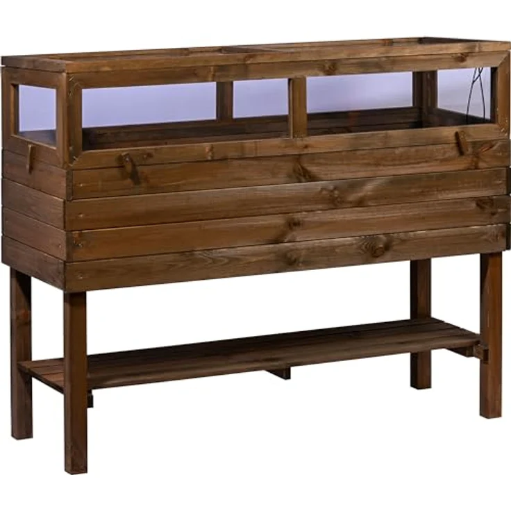 dobar® Großes Hochbeet Massivholz mit Ablage inklusive Pflanzfolie - Erhöhter Pflanzkasten 100 L - 117 x 40 x 80 cm - Dunkelbraun – Bild 4