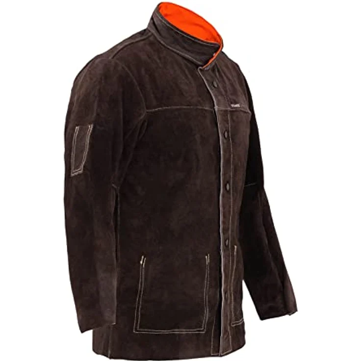 Stamos Welding Schweißerjacke Arbeitsjacke Schweißerschutzjacke SWJ01XL (Größe XL, Rinderleder, flammfest, hitzebeständig, stromschlagisolierte Druckknöpfe) Dunkles Khaki – Bild 1