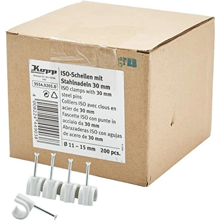 Kopp 355402010 Iso-Schellen 10-14 mm, mit gestifteten Stahlnadeln 30 mm, grau – Bild 1