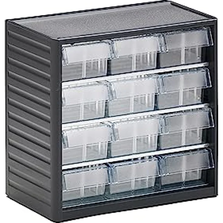 Treston Kleinteilemagazin BxTxH 310x180x290 mm mit 12 Schubladen, Lichtgrau, L-04 glasklar, 294 – Bild 1