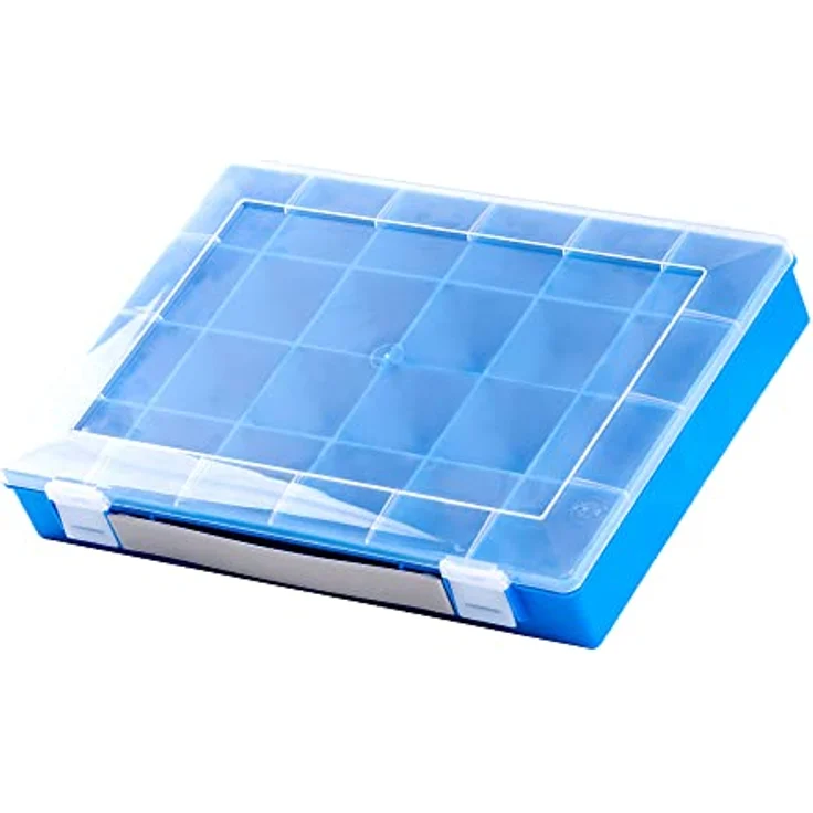 hünersdorff Sortimentskasten PP-Classic, stabile Sortierbox mit 24 Fächern, feste Facheinteilung, 22,5 x 33,5 x 5,5 cm, blau – Bild 2