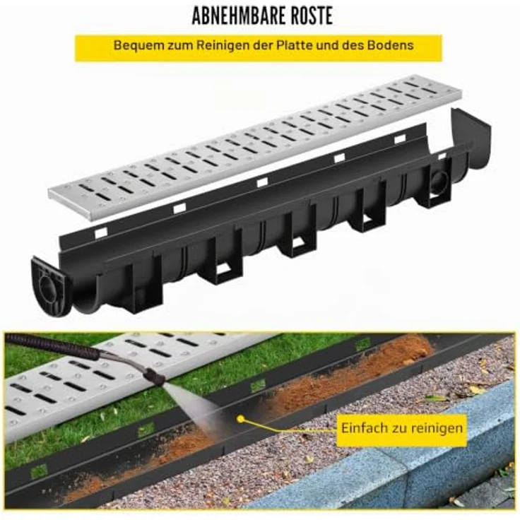 VEVOR Entwässerungsrinne-Set, 3er-Pack, Edelstahl-Grabenentwässerungssystem 15 x 13 x 100 cm, mit Endkappen und Steckverbindung für Gartenablauf, Auffahrt, Pool und Gehweg – Bild 4
