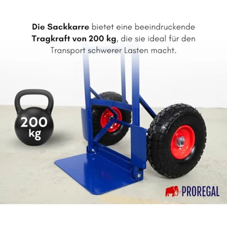 PROREGAL® Sackkarre ODIN Traglast 200kg HxBxT 119x55x44cm Lufträder Blau – Bild 3