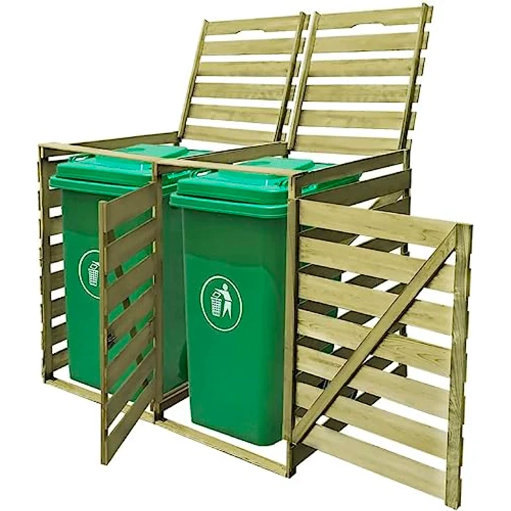 vidaXL Holz Imprägniert Mülltonnenbox 2 Tonnen Mülltonnenverkleidung Müllbox – Bild 2