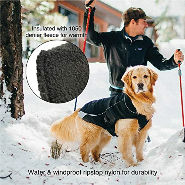 Kurgo North Country wasserdichter Hundemantel, Mit Fleece-Futter, LED-Licht für Nachtsichtbarkeit, Größe L, Schwarz – Bild 3