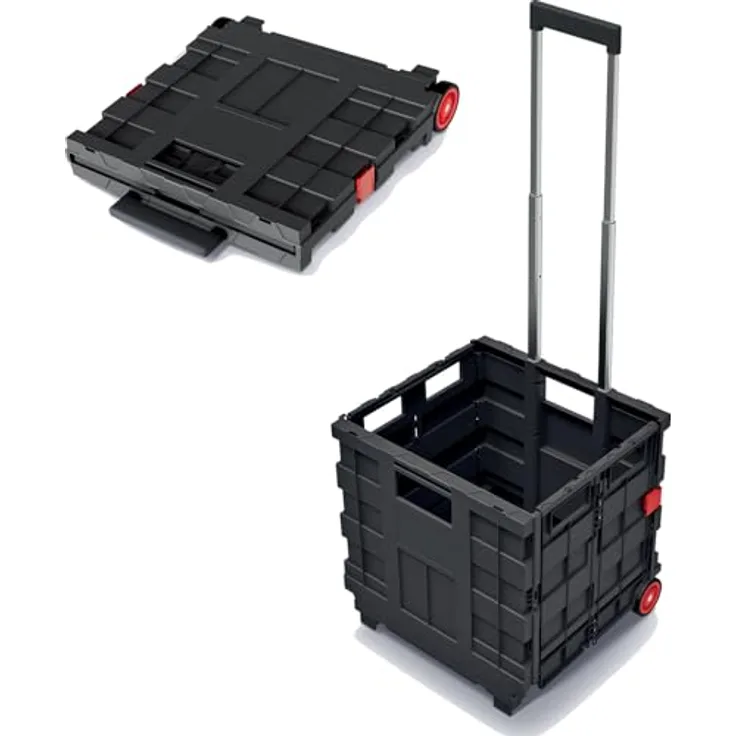 Kistenberg zusammenklappbarer Transportwagen Cart, Tragfähigkeit bis zu 25 kg, wetterfester Kunststoff, Teleskopgriff aus Aluminium