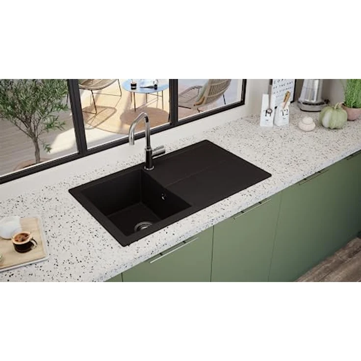 Einbauspüle Küchenspüle Spüle Granit Mineralite 86 x 50 cm Schwarz Respekta – Bild 2