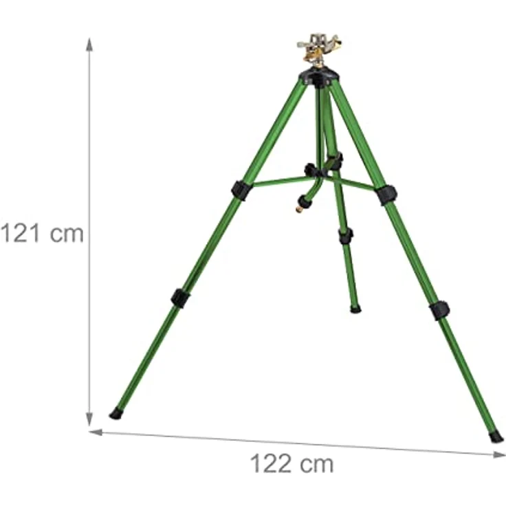 Relaxdays Sprinkler mit Teleskop-Stativ, Sprühradius bis 9 m, Sektorenregner Metall, 360°, Impulsregner, grün/schwarz – Bild 4