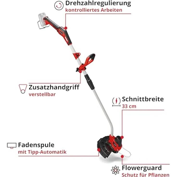 Einhell Akku-Rasentrimmer 'Expert GE-CT 18/33 Li E-Solo' 18 V ohne Akku und Ladegerät, kraftvolle Fadentechnologie, 2-stufige Drehzahlregulierung, Aluminium-Führungsholm, Power X-Change Family – Bild 3