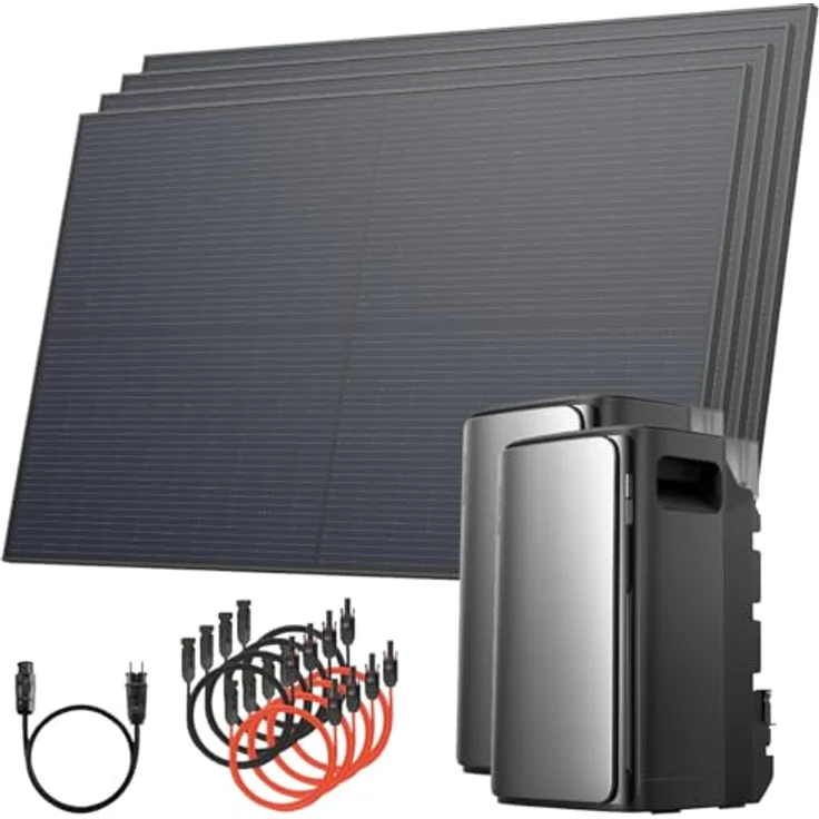 Solarway® 2000Wp Balkonkraftwerk mit 800W Einspeisung, 3,8kWh EcoFlow STREAM Ultra + AC Pro, 4 x 500W Solarmodule, Smart App Kontrolle, Komplettset – Bild 1