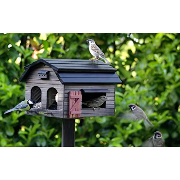 WILDLIFEGARDEN WG220 Futterscheune Braun - Vogelfutterhaus aus Holz mit 4 Futterstationen – Bild 3