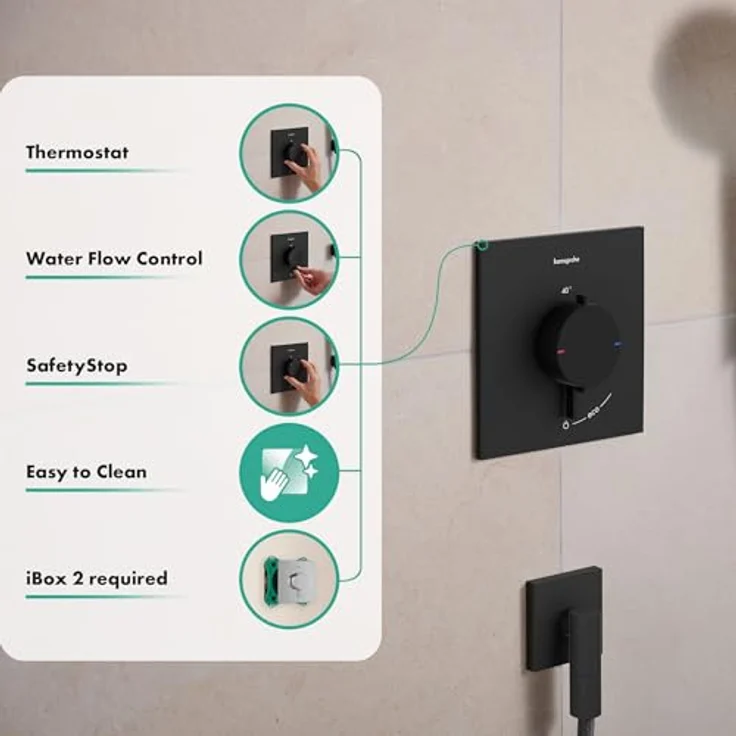 hansgrohe Ecostat Comfort E Duschthermostat Unterputz, Mischbatterie mit Sicherheitssperre (SafetyStop) bei 40°C, Mattschwarz, für 1 Verbraucher – Bild 2