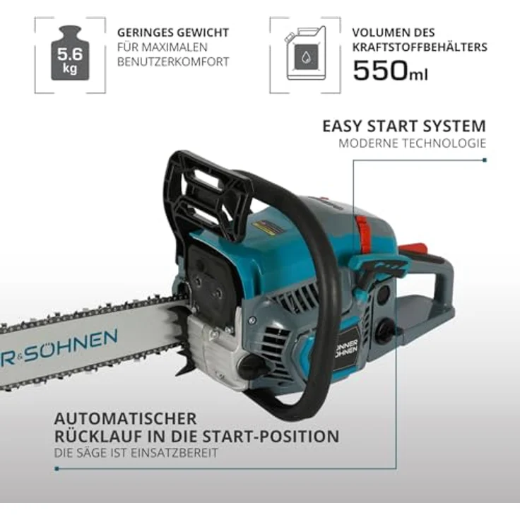 Könner & Söhnen Benzin-Kettensäge KS CS31G-16, 2,3 kW (54,5 cm³), Schwertlänge 40 cm, mit Easy-Start-System und Sicherheitssystem – Bild 8