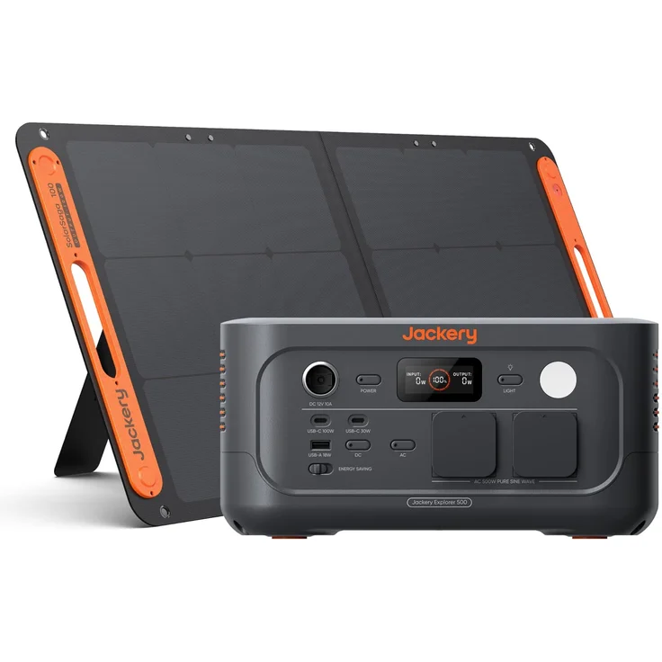 Jackery E500 V2, Tragbare Powerstation & Solargenerator mit 512Wh, 500W LiFePO4 Akku und 100W Solarpanel für Camping & Notfälle