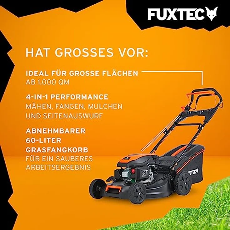 FUXTEC 4in1 Benzin Rasenmäher FX-RM5170PRO mit flexiblem Antrieb -4PS/2,9kW | 51cm Schnittbreite & 7-stufige Höhenverstellung 25mm-75mm | 4-Takt - 60L Grasfangkorb, Mulchfunktion & Seitenauswurf – Bild 5
