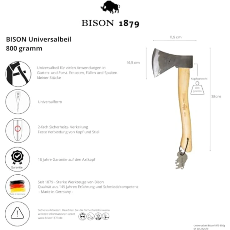 Bison 1879 800g Universalbeil Bison1879 600g-HY 360 mm, Natur – Bild 7
