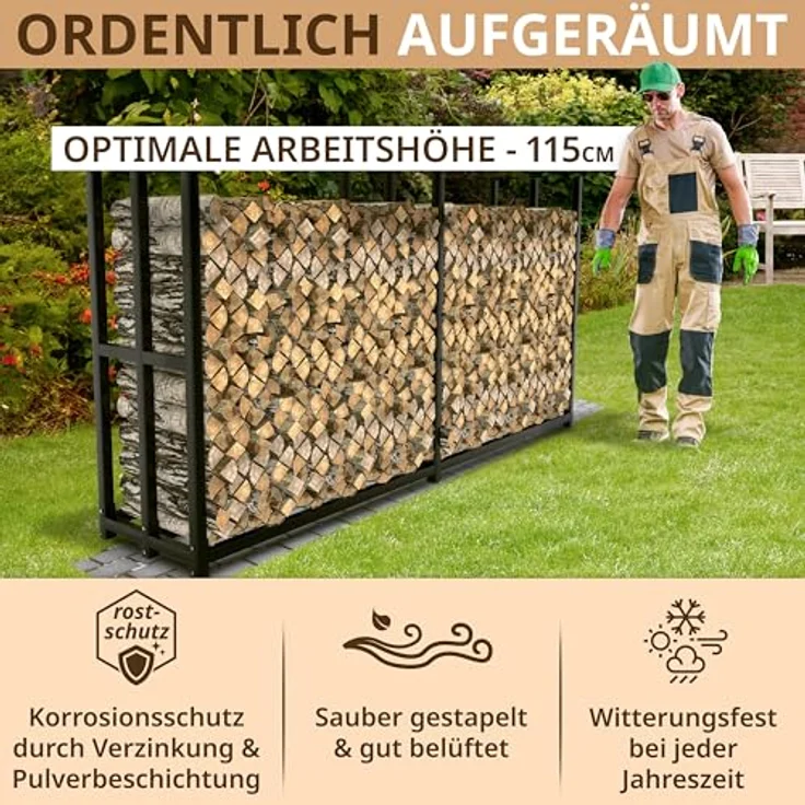 LAWA Living and Lifestyle Kaminholzregal Metall 223 × 50 × 115cm, verzinkt, Outdoor Holzunterstand für 25cm bis 50cm Feuerholz, schwarz, Tragfähigkeit bis 1200 kg – Bild 3