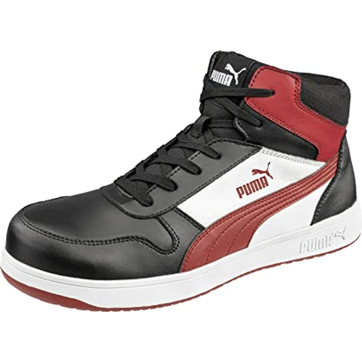 PUMA Safety FRONTCOURT BLK/WHT/RED MID S3 Sicherheitsschuh mit Fiberglaskappe und rutschfester, hitzebeständiger Laufsohle – Bild 1