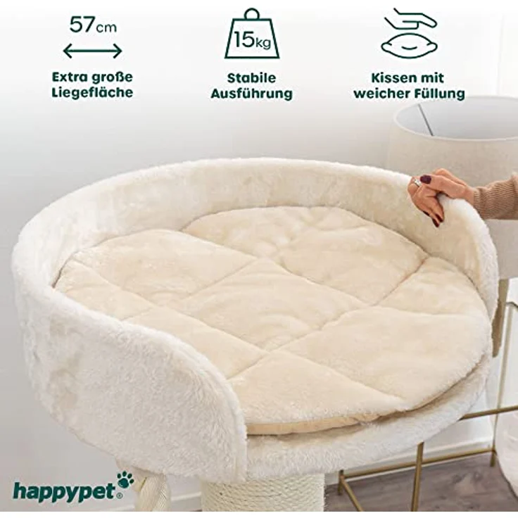 HAPPYPET Premium Kratzbaum 'Balu' Grosse Katzen Stabil - Katzenbaum, Kletterbaum, für Maine Coon, Ragdoll, Robustes Natursisal, Dicke Stämme 18 cm, 100 cm hoch, Creme – Bild 4