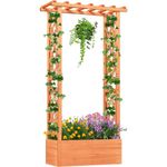 COSTWAY Hochbeet mit Rankgitter, aus Tannenholz, für Kletterpflanzen und hängende Körbe, Orange, 40 Liter Erde