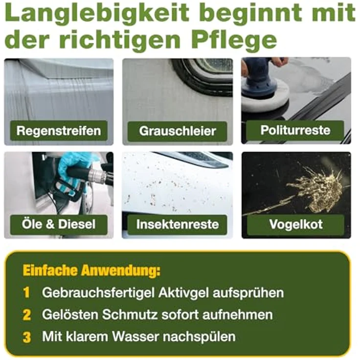bio-chem Regenstreifenentferner 500ML + Waschhandschuh – Tiefenwirksames Haftgel gegen Regenstreifen & Öl für Auto, Caravan und Boot – Bild 4