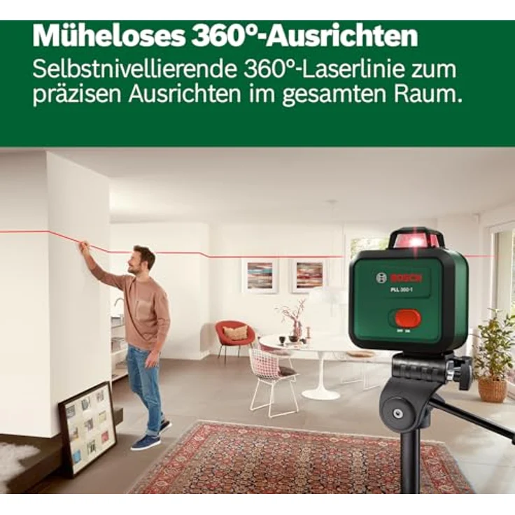 Bosch Home and Garden PLL 360-1 Linienlaser, Selbstnivellierend mit 360°-Linie, hohe Präzision ± 0,4 mm/m – Bild 3