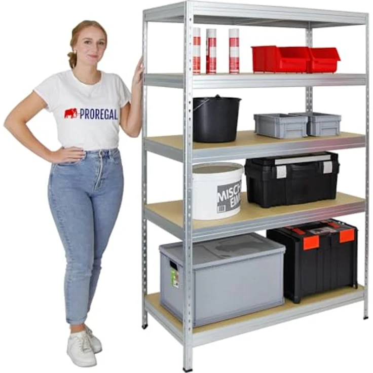Proregal Schwerlastregal Rivet, 180 x 120 x 60 cm, 5 Böden, Traglast 250 kg pro Boden, verzinkt – Bild 3