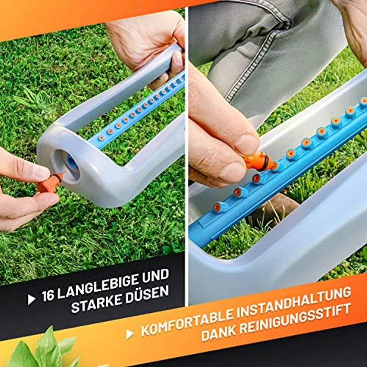 GRÜNTEK Oszillationssprenger Primavera bis 336 m2 / 3617 ft2, Sprengbreite bis 21 m x 15 m, bruchfester Rasensprenger, kompakter Einstellbarer Sprinkler in grün – Bild 5