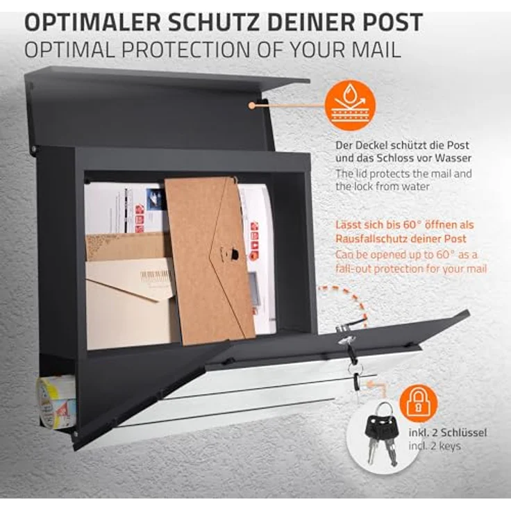 ML-DESIGN Standbriefkasten mit Zeitungsfach, Silber 120cm, langlebig aus Edelstahl, wetterfest, inkl. Standfuß und Briefkastenanlage – Bild 4