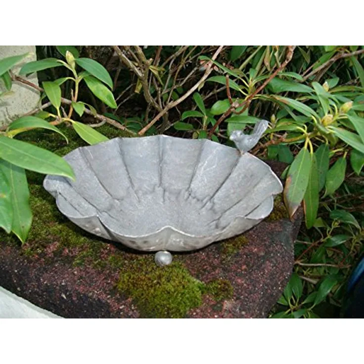 Vogeltränke Vogelbad Vogel-Futterstelle Eisen massiv steingrau 26 cm