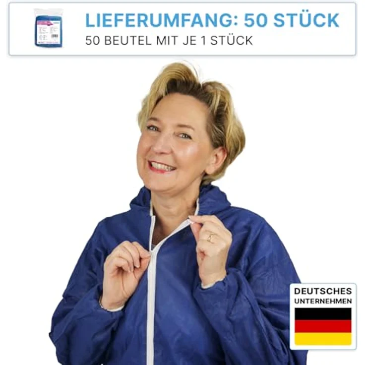 ARNOMED Einweg Schutzanzug XXXL, blauer Einwegoverall mit Kapuze, atmungsaktivem PP-Vlies, 50 Stück im Bundle, ideal für Maler- und Lackierarbeiten – Bild 3