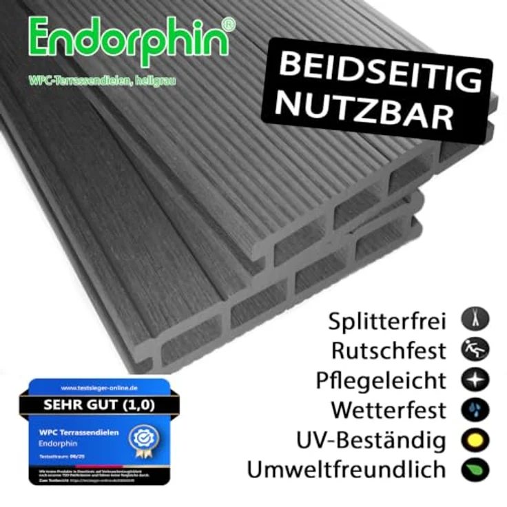 Endorphin Terrassendielen ® 8m² Hellgrau WPC, Komplettset mit rutschfester Oberfläche und pflegeleichter Reinigung – Bild 4