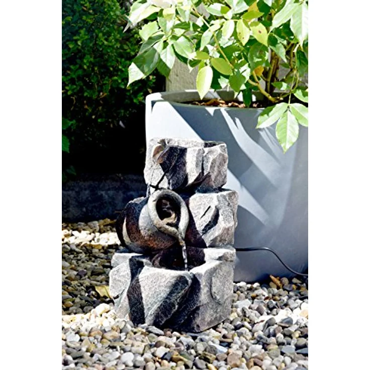 dobar® Design Zimmerbunnen 96400e - Tischbrunnen dreistufig in Steinoptik - Kleiner Springbrunnen - Dekoratives Wasserspiel für Wohnzimmer/Büro/Indoor - Zierbrunnen - 17,2 x 16,2 x 27 cm - Grau – Bild 4