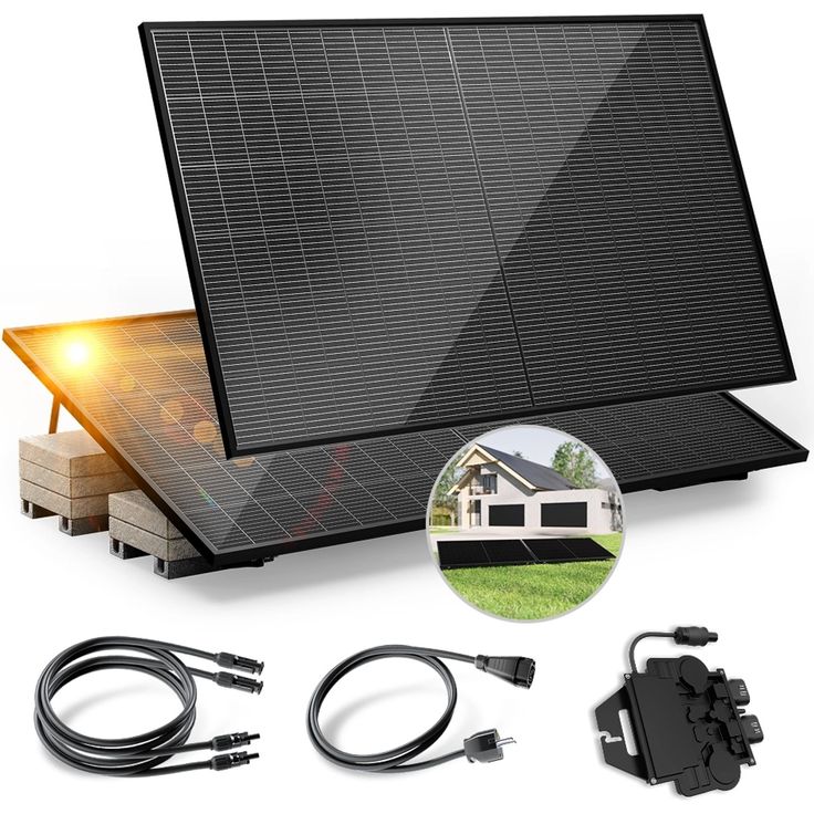 Solakon Balkonkraftwerk 900W, Photovoltaik Anlage mit bifazialen Solarmodulen, Gartenhalterung, Steckerfertig Komplettset, 800W Wechselrichter, 10m Kabellänge