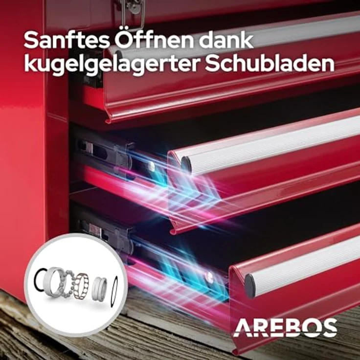 Werkzeugkoffer mit 3 Schubfächer rot - Werkzeugkasten Werkzeugbox Werkzeugkiste - rot - Arebos – Bild 4