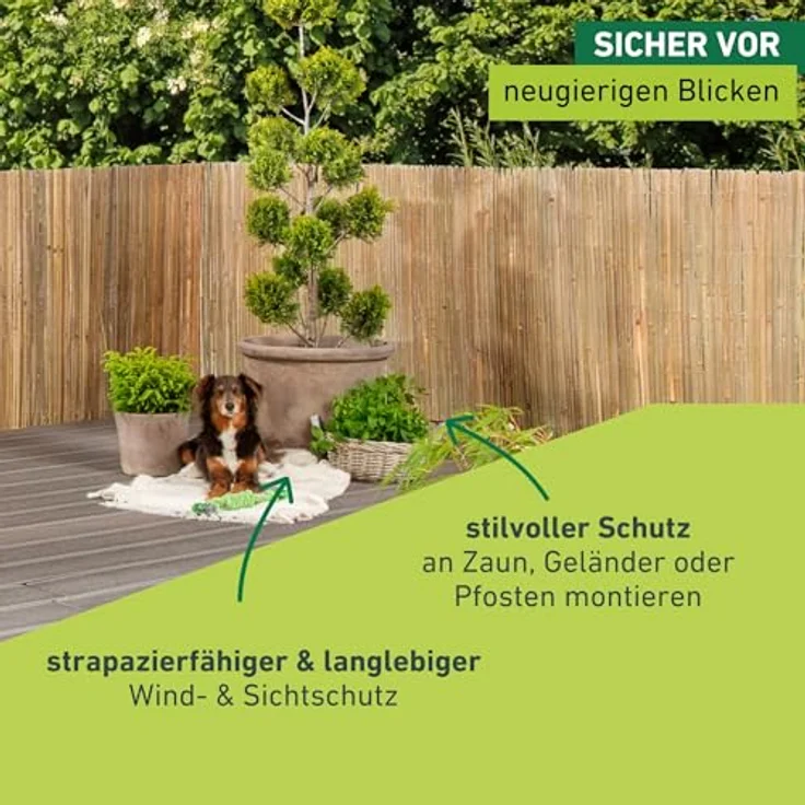 Windhager Sichtschutzmatte Mitake aus Bambus, Bambusmatte, Sichtschutz-Zaun, Windschutz, 90 x 300 cm, 06688 – Bild 6