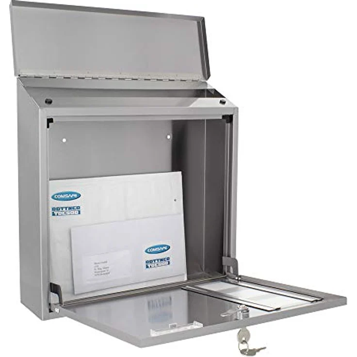 Rottner T06048 Muro INOX Design-Briefkasten aus gebürstetem Edelstahl, mit Sichtfenster, Namensschild, Zylinderschloss und Schutzklappe. A4-Einwurf. Inklusive Montagematerial – Bild 4