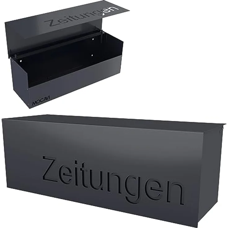 MOCAVI ZF 2b Zeitungsrolle anthrazitgrau, große Zeitungsrolle mit Beschriftung Zeitungen, modernes Design-Zeitungsfach, RAL 7016, grau, Zeitungs-box, Kasten eckig